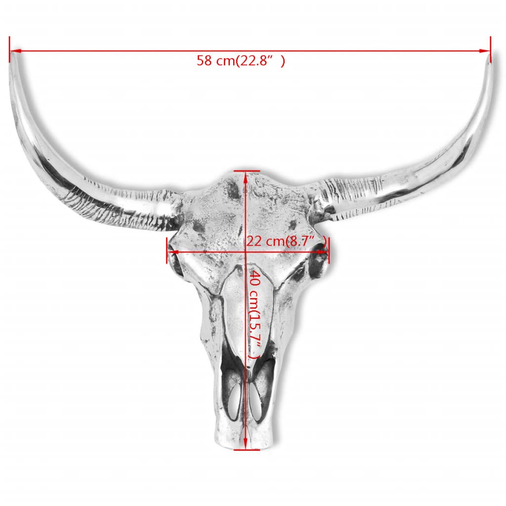 Skull Head Decoration Wall-Mounted Aluminium Silver